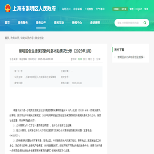 崇明区创业担保贷款利息补贴情况公示（2025年1月）-上海市崇明区人民政府